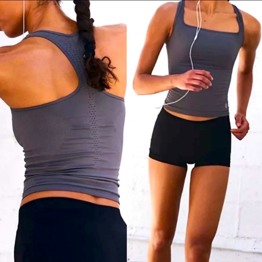 FP Movement XS/S Free People Good Karma Long Line Tank NWOT Dark Grey NEW